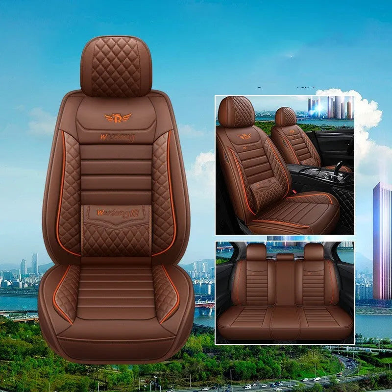 Red leather universal car seat cushion with high elastic sponge filling shown on a car seat.