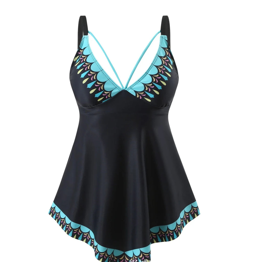 Plus size women's two-piece bikini swimsuit in quick-dry polyester fabric.