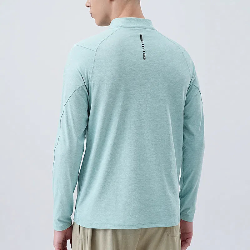 Men's long sleeve sports fitness T-shirt in polyester blend, available in multiple colours and sizes M to 3XL