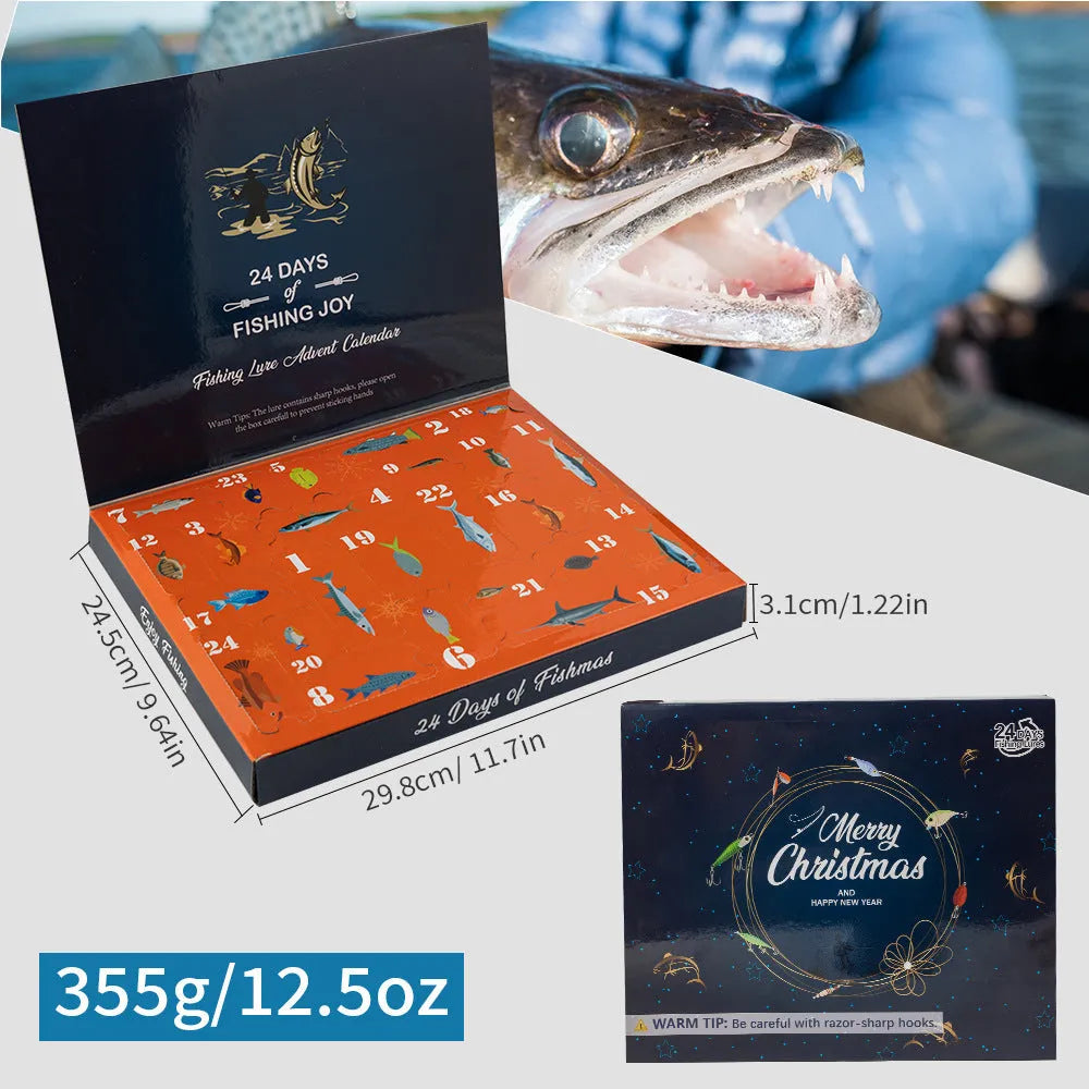 24-piece metal fishing lure set in blind box packaging for Christmas gifting