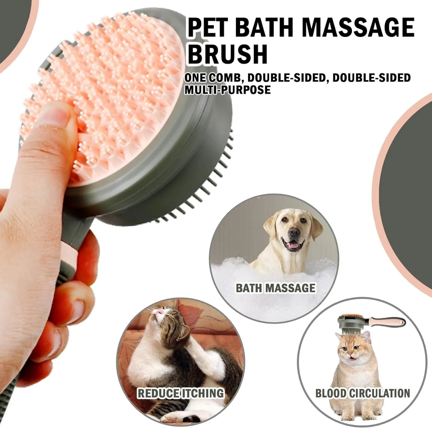 Double sided pink cat brush with release button and flea comb for grooming