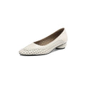 Women's shallow mouth hollow-out sandals with round toe, mid heel, sheepskin upper, beef tendon sole, sizes 34-41