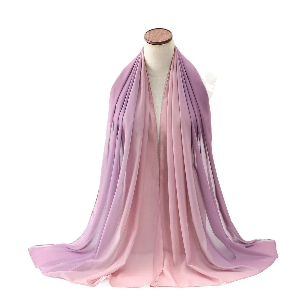 Women's chiffon ethnic scarf in Pu long design showing length and lightweight fabric texture