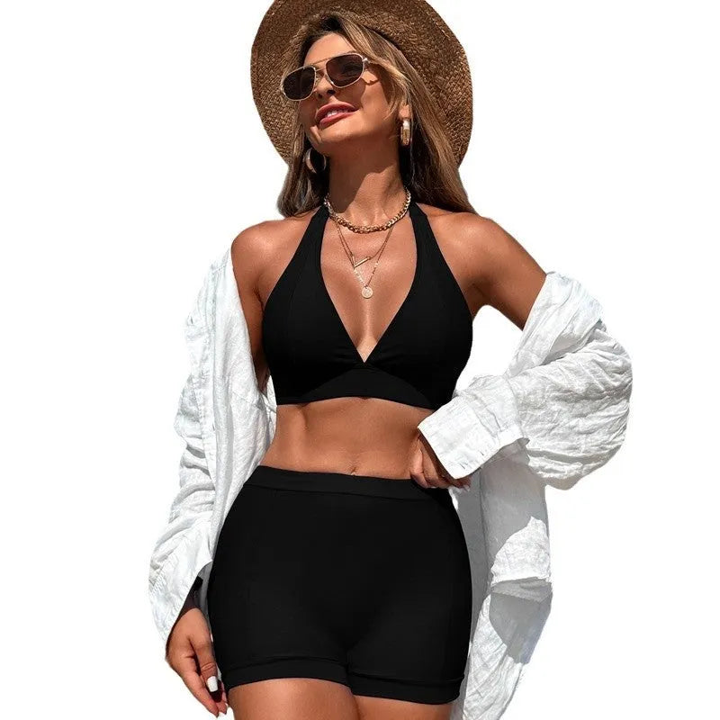 Women's sleeveless swimsuit bikini in nylon with polyester lining, shown in available colours.