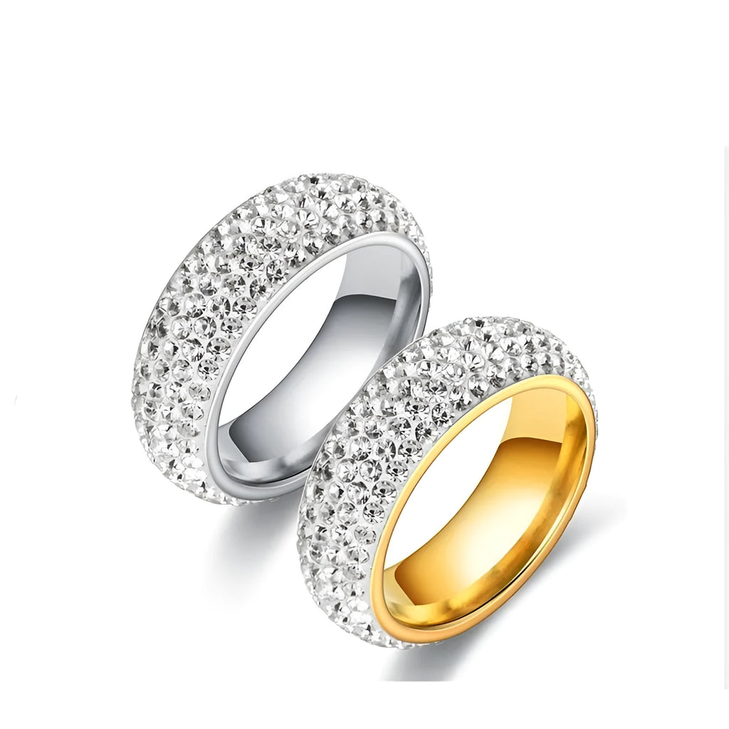 Titanium steel ring with diamond treatment starry sky design in silver, U-shape, unisex sizes 6 to 13