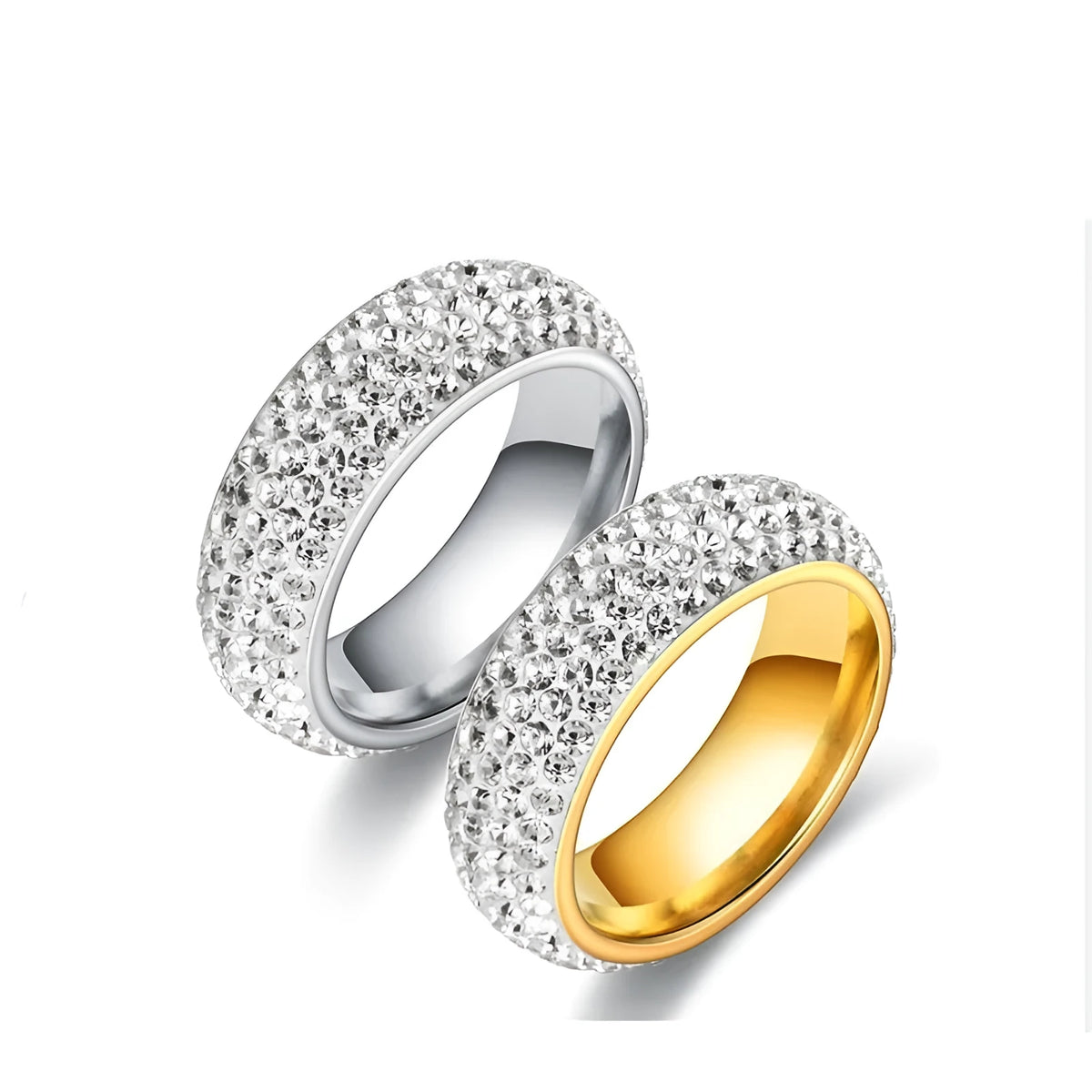Titanium steel ring with diamond treatment starry sky design in silver, U-shape, unisex sizes 6 to 13