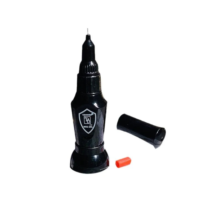 Black nail art no-wash gem glue dotting pen set with three long handle iron tube brushes