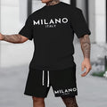 Men's short sleeve polyester suit set with round neck pullover and matching shorts