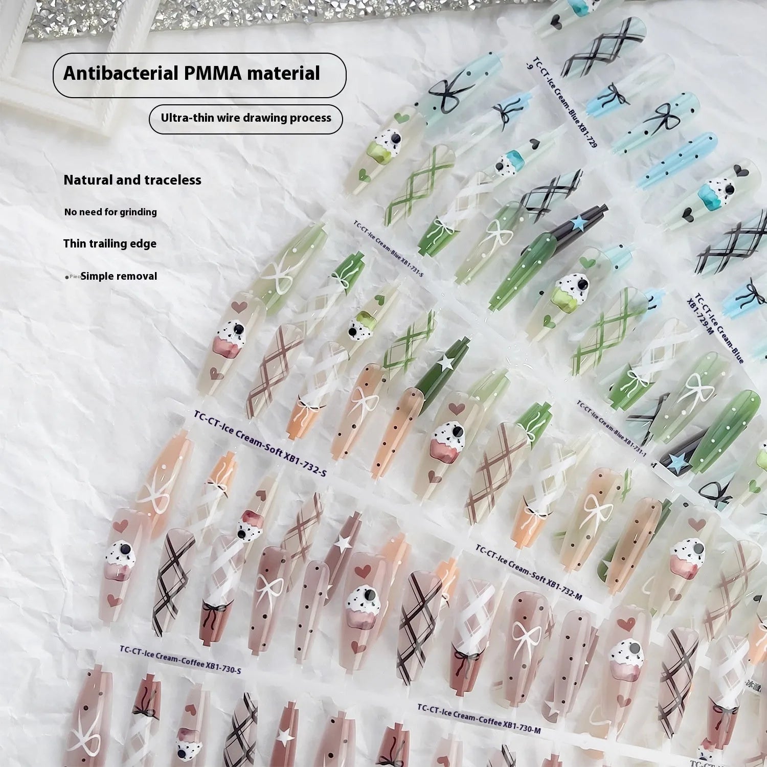 French glossy sealing layer nail sticker set 40 pieces ice cream colours retro ultra-thin seamless long ladder shape