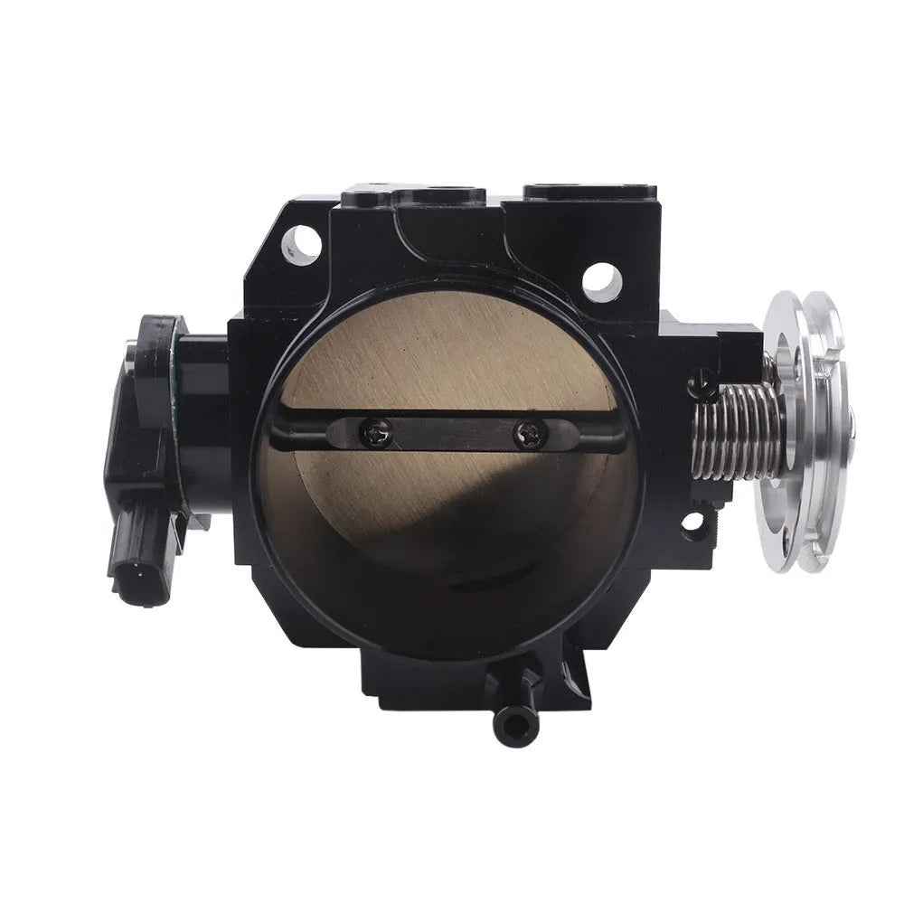 Aluminium throttle body valve for Honda K20A engine, shown in black and silver, 70mm diameter.