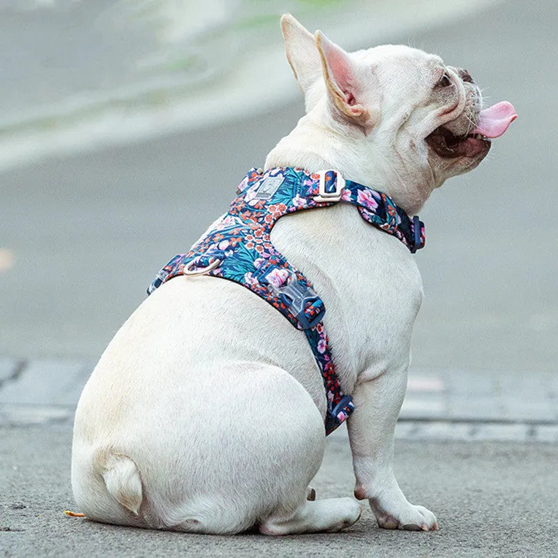 Floral pure cotton pet chest harness in flower red colour showing chest strap design