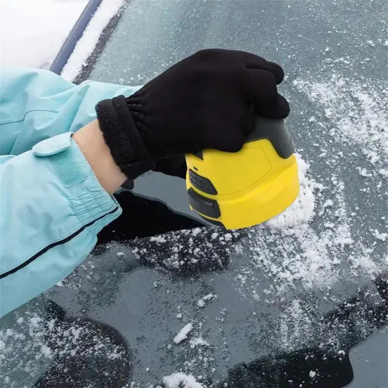Yellow cordless electric car ice scraper with USB charging cable