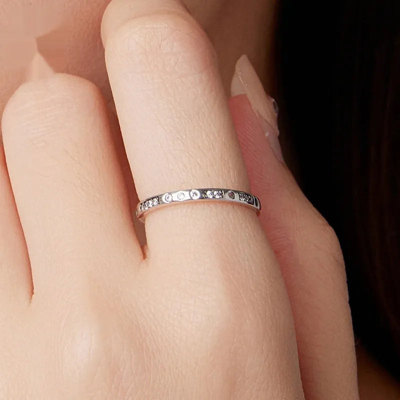 Silver 'I Love You' password ring with oxidised black finish, simple bracelet style for women