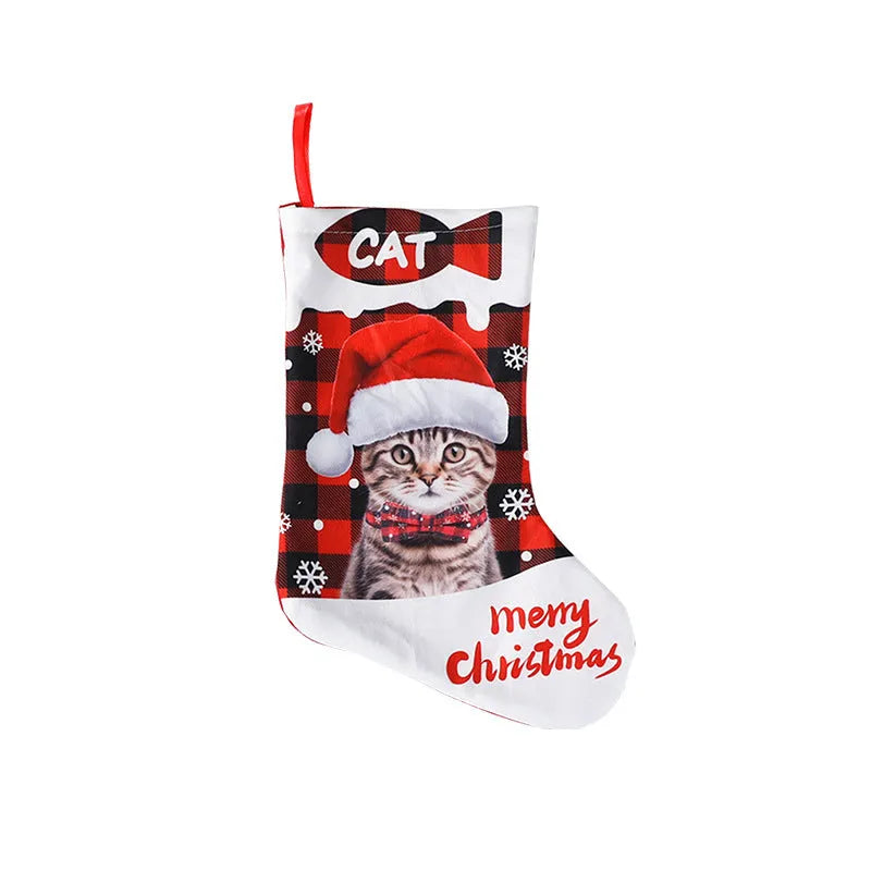 Printed cloth Christmas decoration featuring puppy and cat designs in plaid patterns, measuring 26x36cm