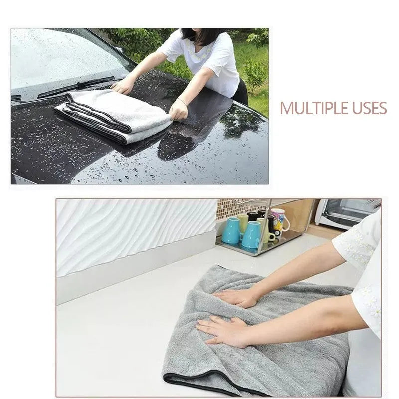 Microfiber car wash towel shown in three size options for vehicle cleaning