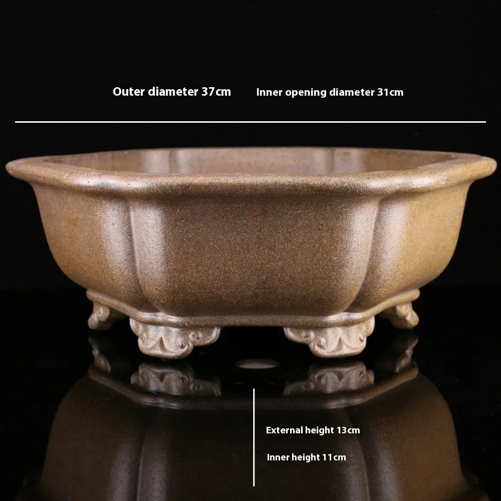 Large handmade purple sand bonsai pot in hexagonal or Begonia style for pine and tea plants