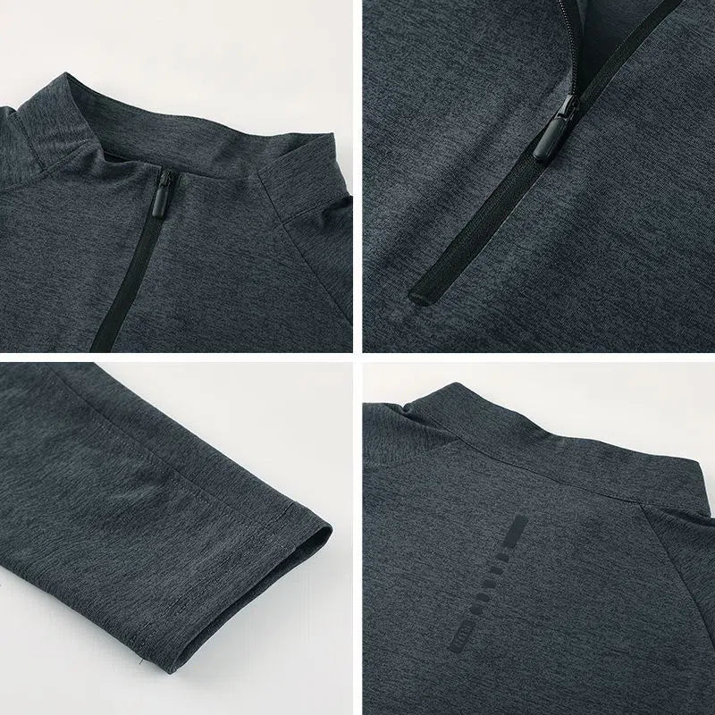 Men's long sleeve sports fitness T-shirt in polyester blend, available in multiple colours and sizes M to 3XL