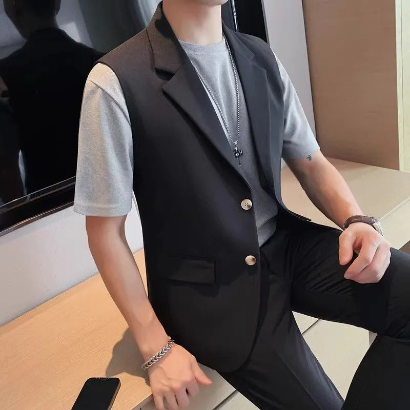 High Sense men's slim fit vest in black, white, and blue with polyester lining