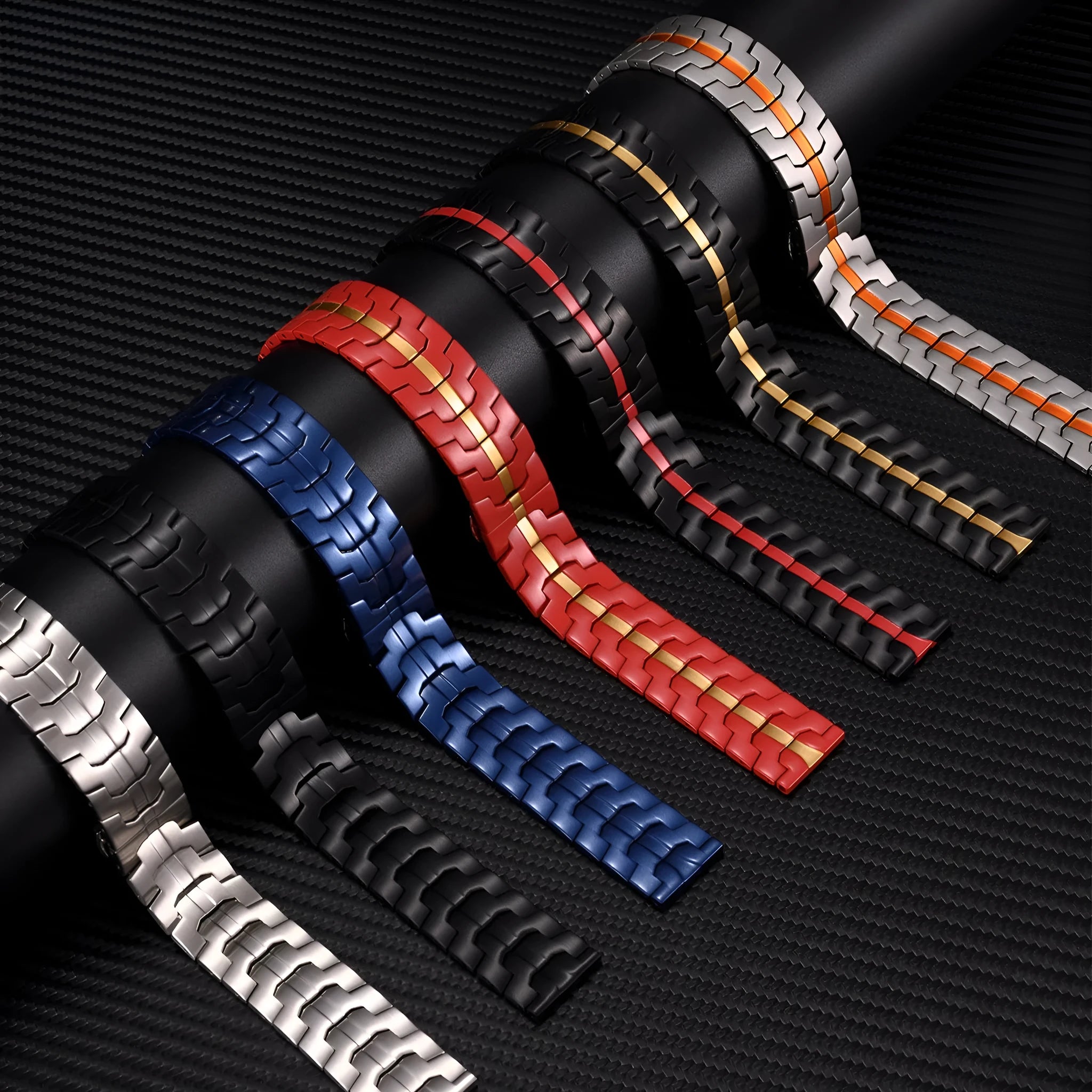 Stainless steel watch band in black and silver for Samsung Watch 7 6 5 with 20mm and 22mm universal fit