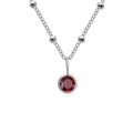 Stainless steel birthstone necklace with round pendant and ball bead chain in multiple colour options