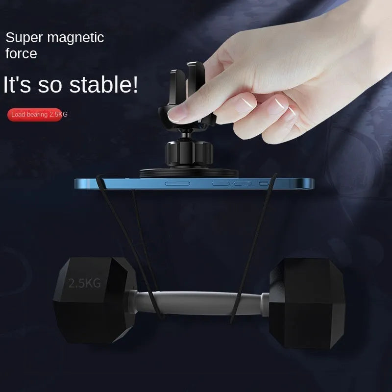 Black aluminium alloy magnetic suction car air outlet mobile phone holder mounted on dashboard