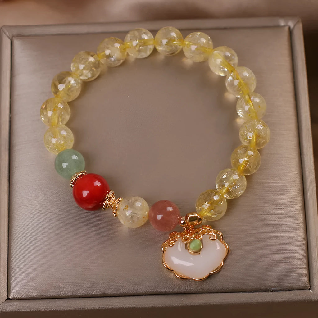 Women's natural citrine jade ruyi pendant bracelet with yellow hair crystal colour on alloy chain