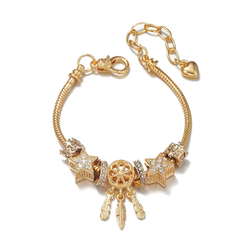 DIY bracelet with star bead and dreamcatcher pendant in KC gold finish with lobster clasp