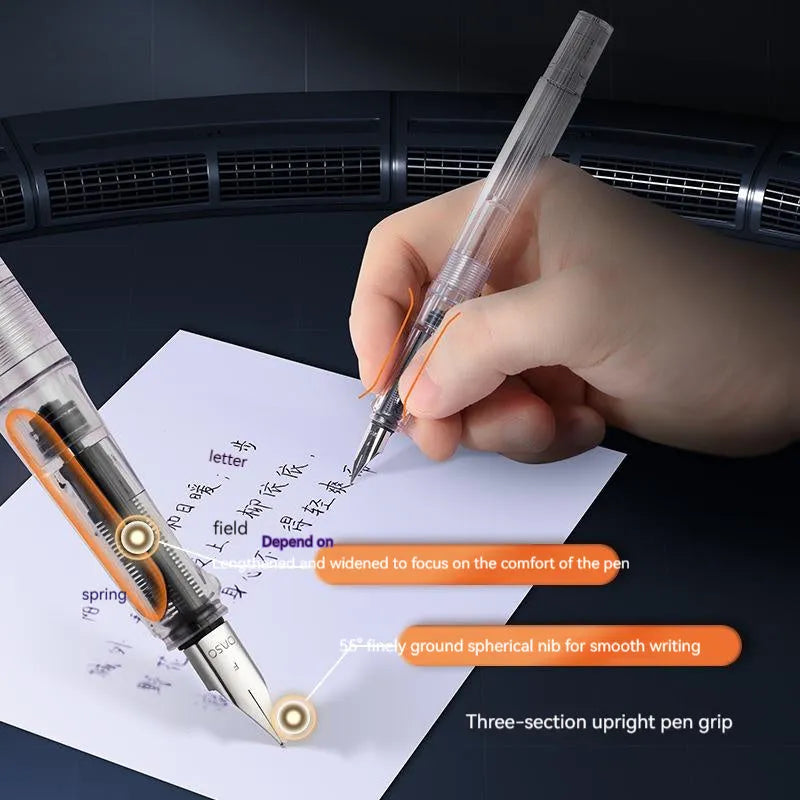 Automatic suction pen set with plastic shell, 0.5mm or 0.38mm nib option, ink feeder, and handbag