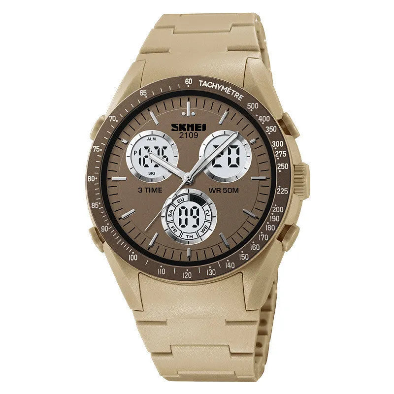 Electronic casual watch with camouflage pattern, resin crystal, and stainless steel button on TPU strap