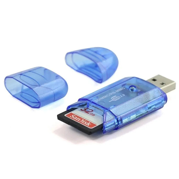 Creative transparent USB card reader with LED light option and included card holder.