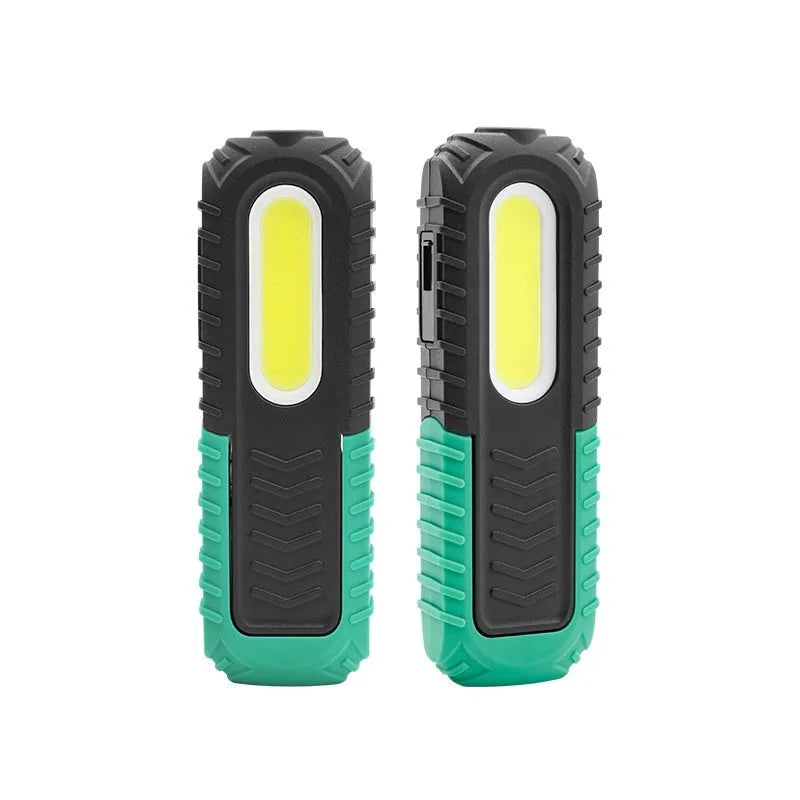 Black and green auto repair work light with USB charging cable for vehicle inspections