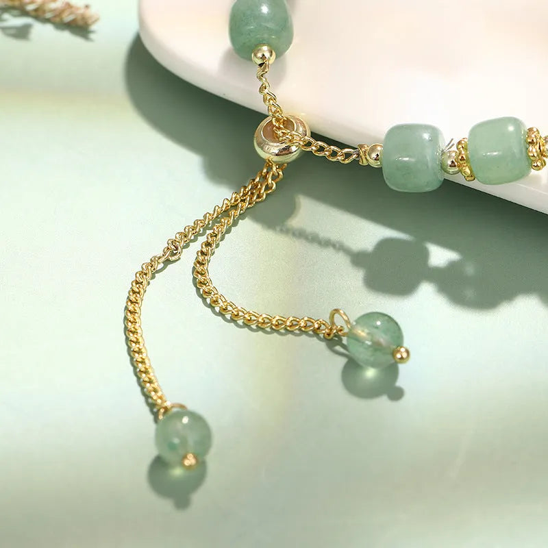 Rabbit charm bracelet with green aventurine or strawberry quartz beads