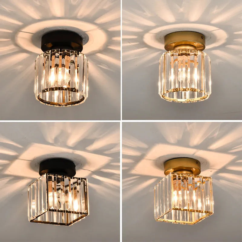 Nordic crystal hallway ceiling lamp in round black finish with crystal detailing