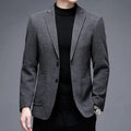Men's casual woolen suit jacket in solid colour with loose fit and long sleeves