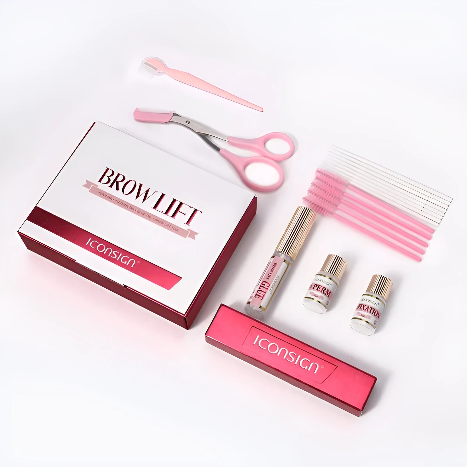 Pink eyebrow quick ironing scalding suit with applicator tools for eyebrow perm and keratin treatments