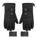 Pair of black electric heated gloves with touchscreen fingertips and zipped battery pocket, 28 cm length.