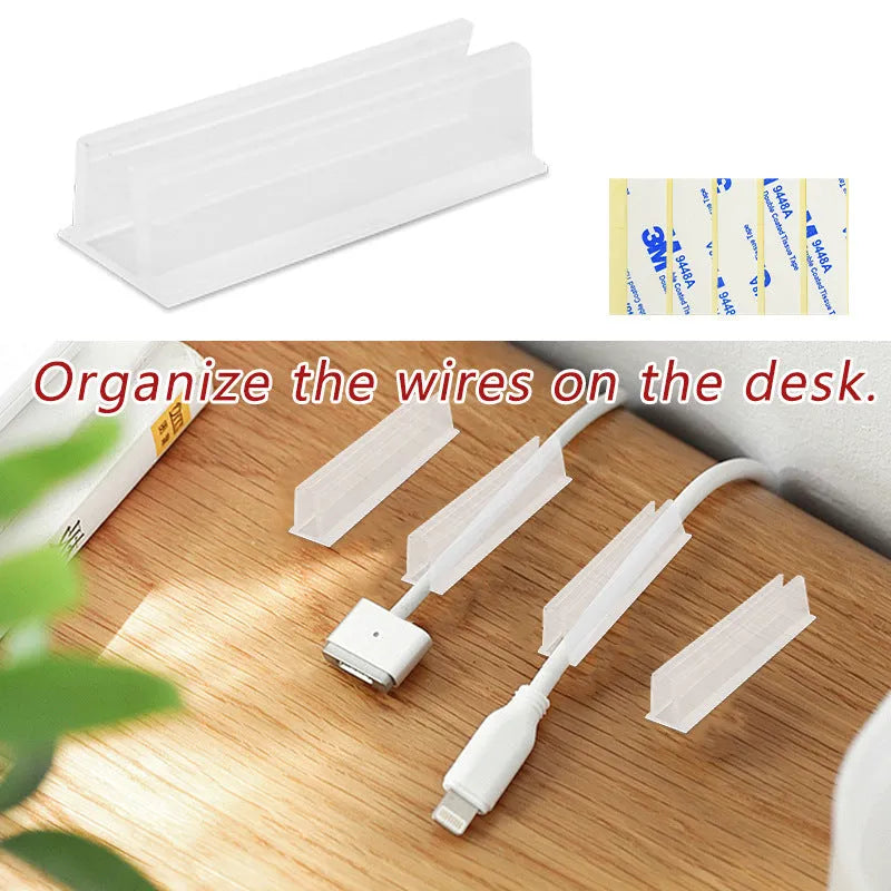 Sticky wall-mounted plastic cable bracket set for punch-free bedroom bedside data cable organisation
