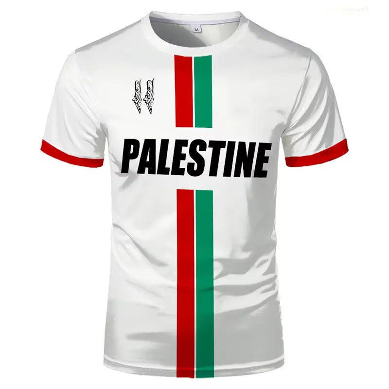 Black and white football t-shirt with 3D printed design showing dimensional patterns on regular fit garment