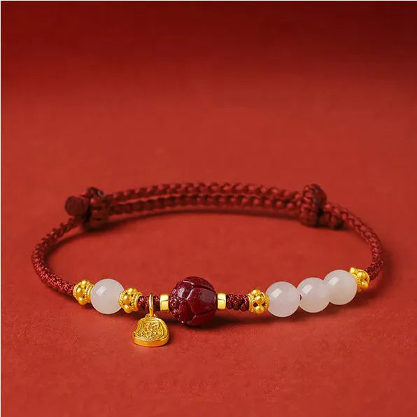 Hetian Jade Cinnabar Red Rope Women's Bracelet with 925 silver and adjustable chain in shore bracelet colour