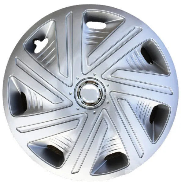 Universal monochrome ABS plastic wheel hub cover for car decoration in silver finish.