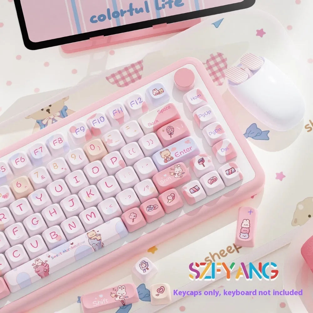 Sweet Cotton Candy coloured PBT keycap set for mechanical keyboards showing pink and blue design