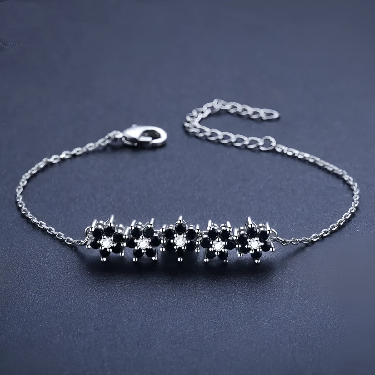 Black titanium steel flower bracelet for women, natural style anniversary gift jewellery