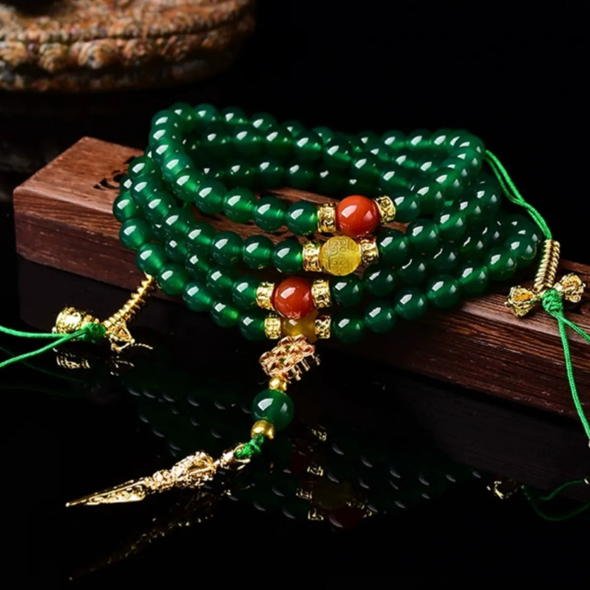 Brazil natural green agate multi-circle bracelet showing beads in three size options.