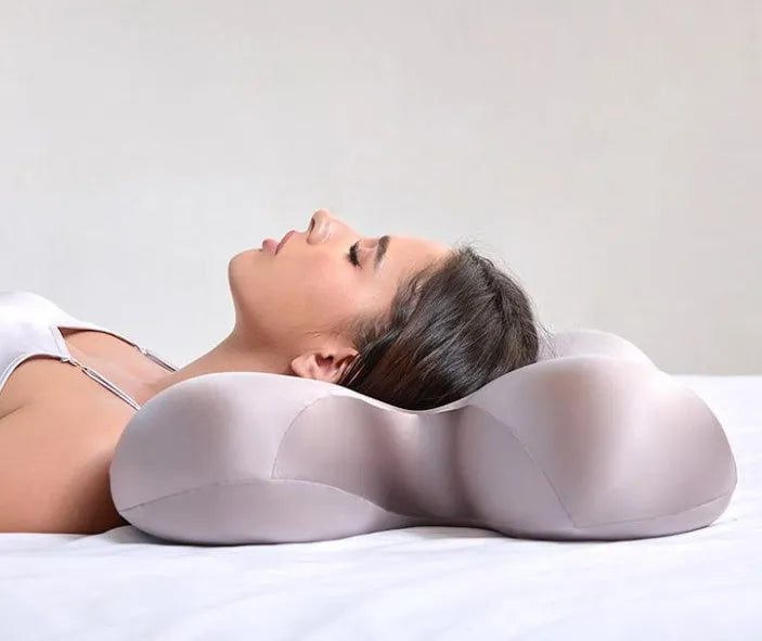 Purple memory foam side sleeping pillow measuring 58x40cm with ergonomic core