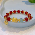 Glass glazed women's bracelet with zodiac animal charm and floral electroplated design
