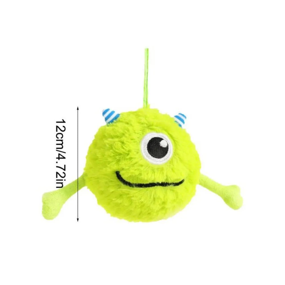 Green plush and TPR dog toy ball with sound interactive teething design