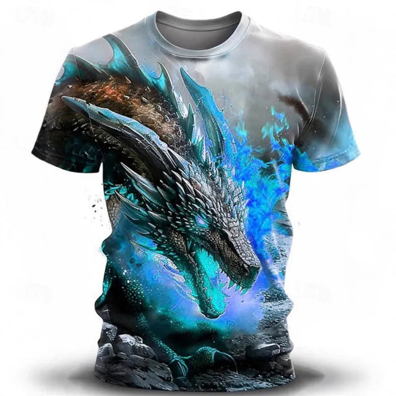 Men's black t-shirt with a detailed 3D wind dragon graphic on the front.