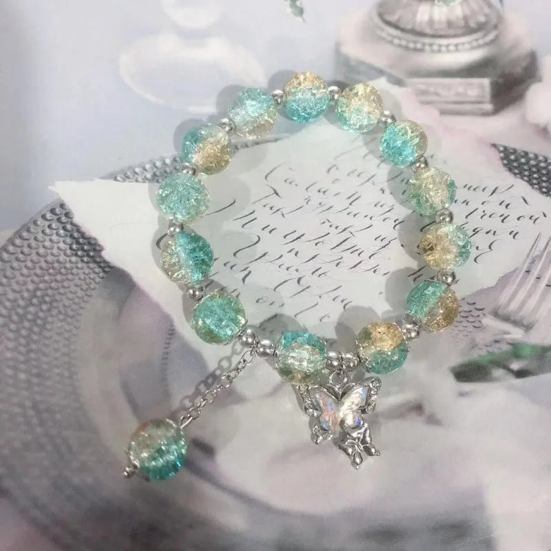 Chinese style glass bamboo leaf bracelet for women with manual craft details.