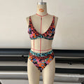 Women's high waist floral print bikini swimsuit set on a white background
