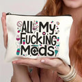 Canvas and polyester cosmetics bag with zipper closure in multiple colour options